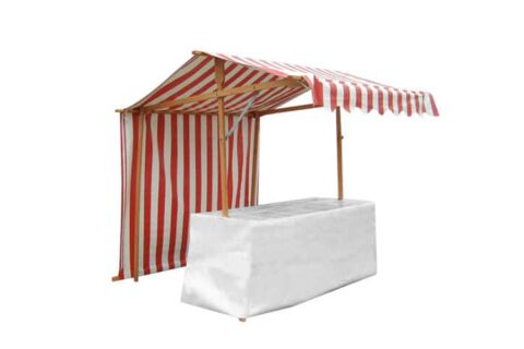 Marktstand mit plane rot weiss